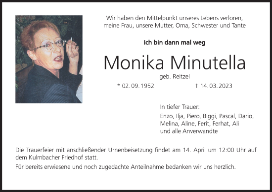 Anzeige von Monika Minutella von MGO