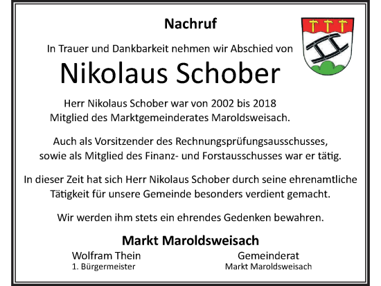 Anzeige von Nikolaus Schober von MGO