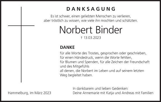 Anzeige von Norbert Binder von MGO