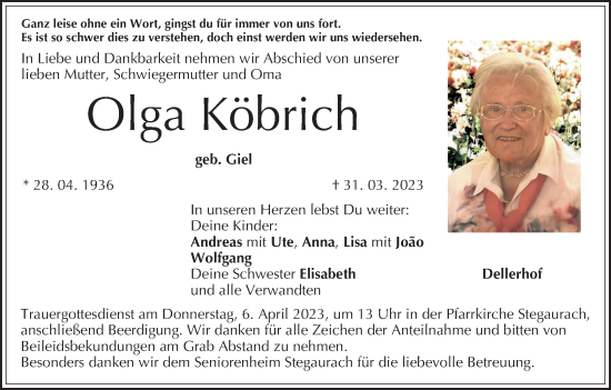 Anzeige von Olga Köbrich von MGO