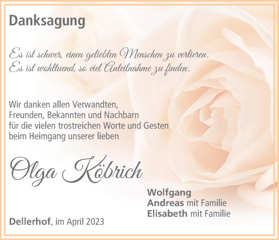 Anzeige von Olga Köbrich von MGO