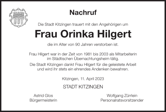 Anzeige von Orinka Hilgert von MGO