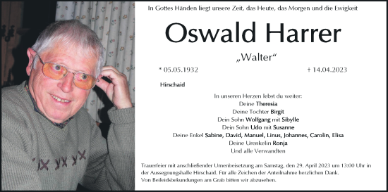 Anzeige von Oswald Harrer von MGO