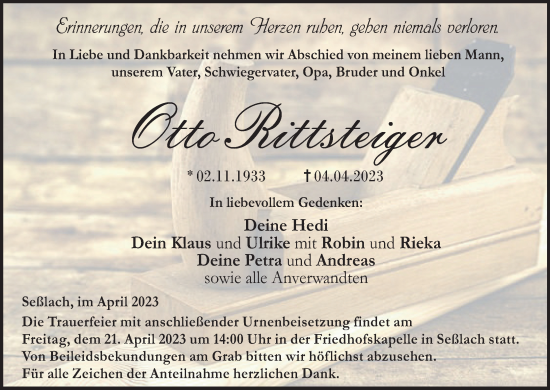 Anzeige von Otto Rittsteiger von MGO