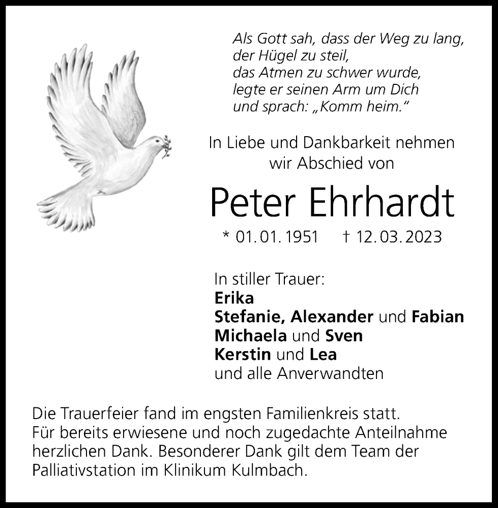  Traueranzeige für Peter Ehrhardt vom 25.04.2023 aus MGO