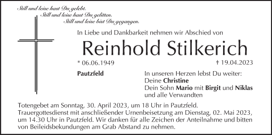 Anzeige von Reinhold Stilkerich von MGO
