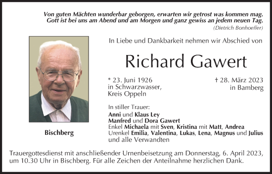 Anzeige von Richard Gawert von MGO