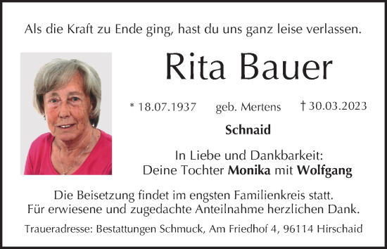 Anzeige von Rita Bauer von MGO