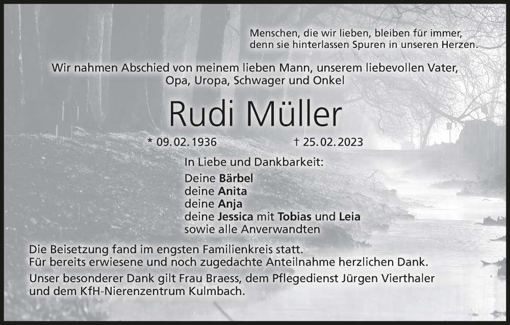  Traueranzeige für Rudi Müller vom 19.04.2023 aus MGO