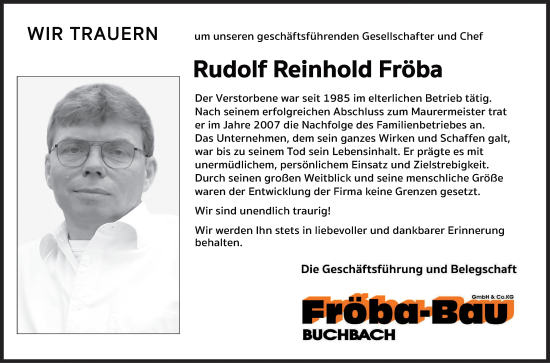 Anzeige von Rudolf Reinhold Fröba von MGO