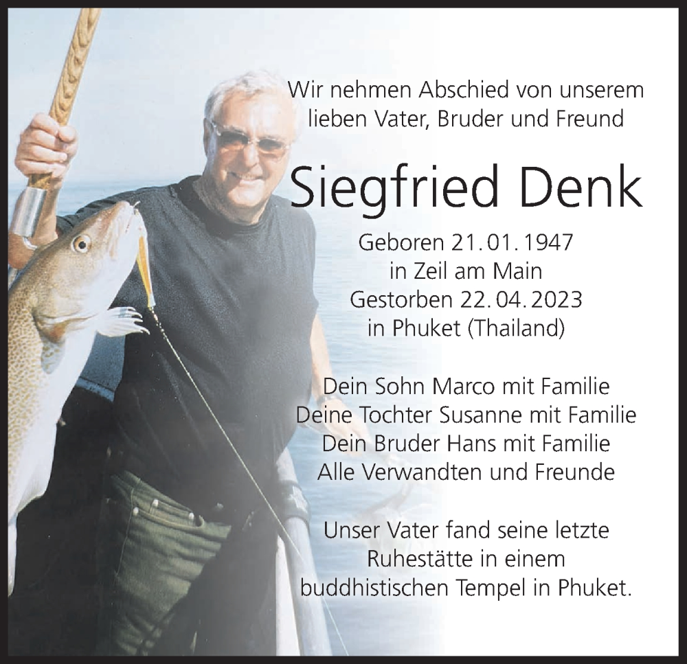  Traueranzeige für Siegfried Denk vom 27.04.2023 aus MGO