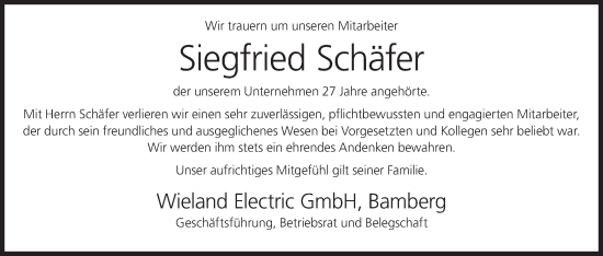 Anzeige von Siegfried Schäfer von MGO