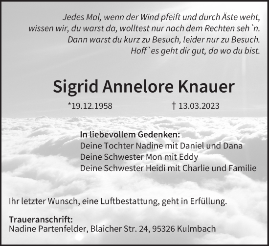 Anzeige von Sigrid Annelore Knauer von MGO