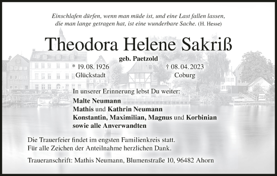 Anzeige von Theodora Helene Sakriß von MGO