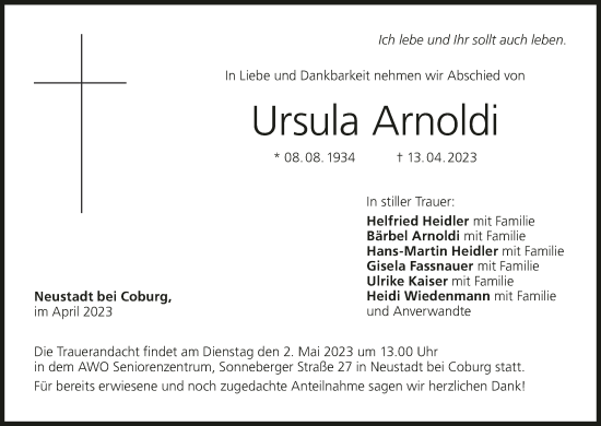 Anzeige von Ursula Arnoldi von MGO