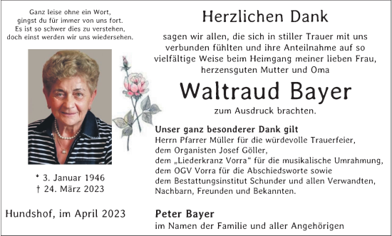 Anzeige von Waltraud Bayer von MGO
