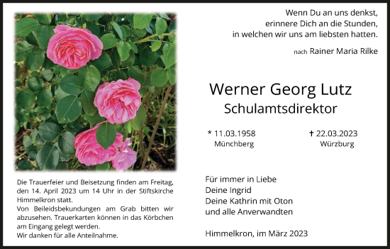 Anzeige von Werner Georg Lutz von MGO