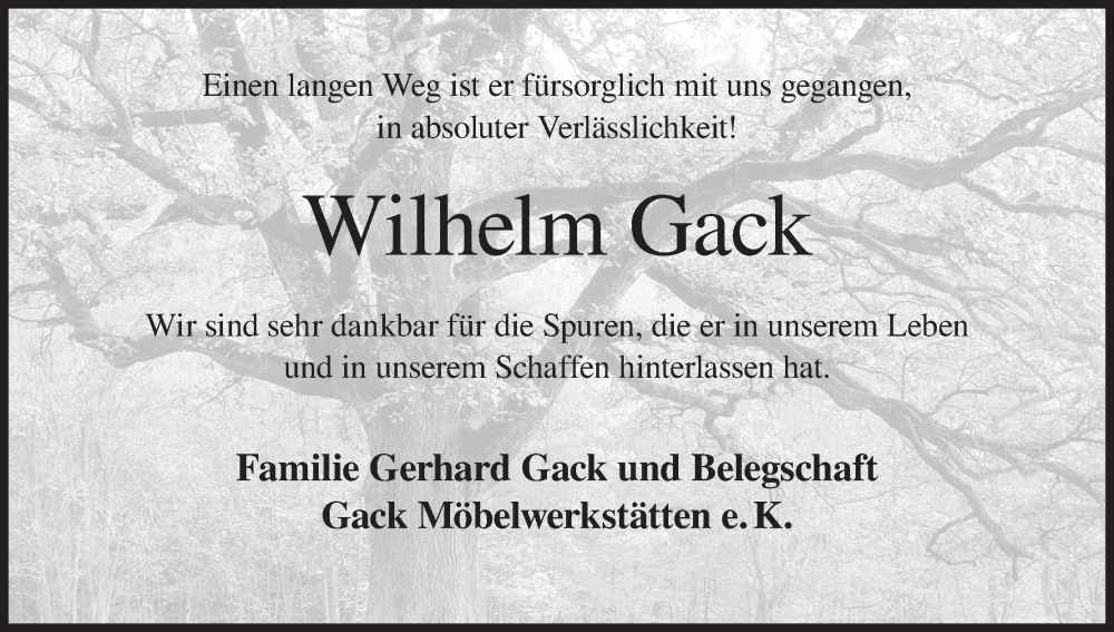 Traueranzeige für Wilhelm Gack vom 04.04.2023 aus MGO