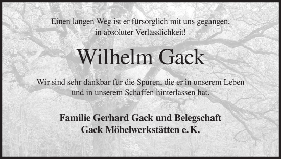 Anzeige von Wilhelm Gack von MGO