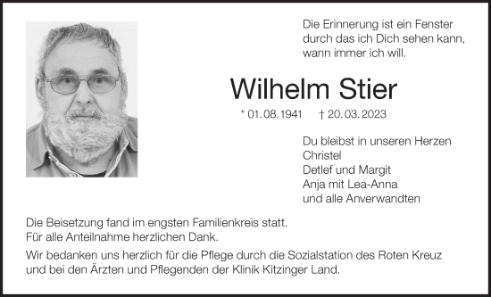 Anzeige von Wilhelm Stier von MGO