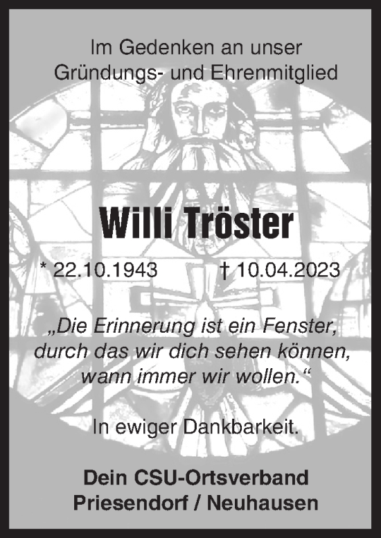 Anzeige von Willi Tröster von MGO