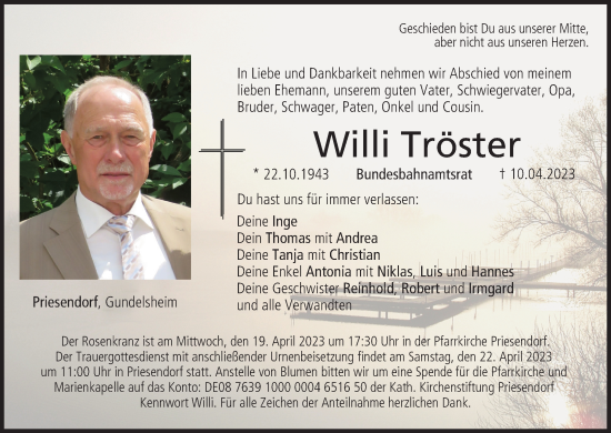 Anzeige von Willi Tröster von MGO