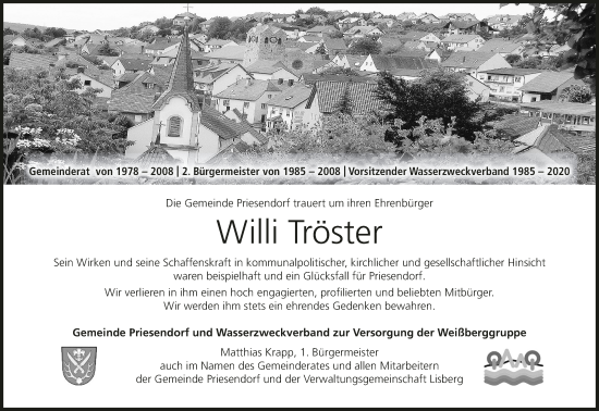 Anzeige von Willi Tröster von MGO