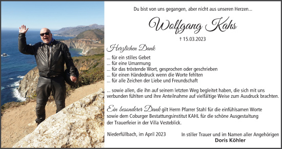 Anzeige von Wolfgang Kahs von MGO