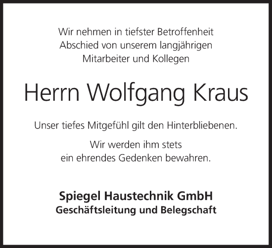Anzeige von Wolfgang Kraus von MGO