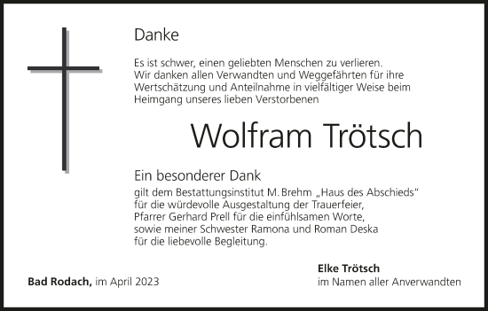 Anzeige von Wolfram Trötsch von MGO