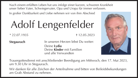 Anzeige von Adolf Lengenfelder von MGO