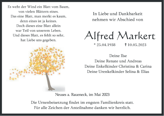 Anzeige von Alfred Markert von MGO