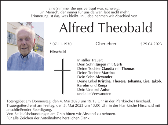 Anzeige von Alfred Theobald von MGO