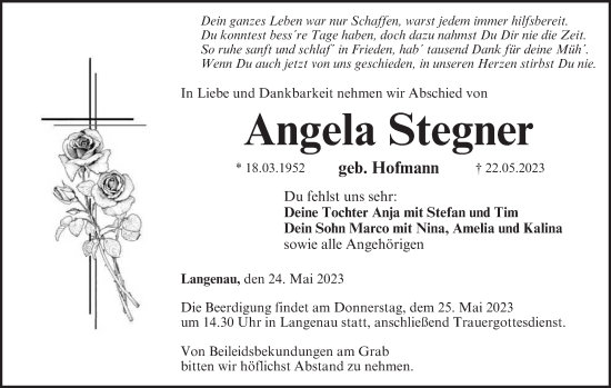 Anzeige von Angela Stegner von MGO