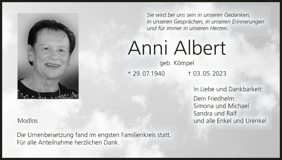 Anzeige von Anni Albert von MGO