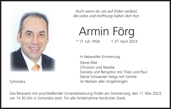 Anzeige von Armin Förg von MGO