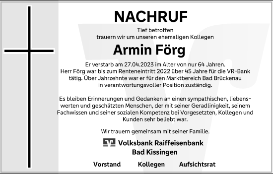 Anzeige von Armin Förg von MGO