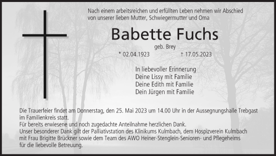 Anzeige von Babette Fuchs von MGO