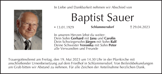 Anzeige von Baptist Sauer von MGO