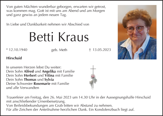 Anzeige von Betti Kraus von MGO