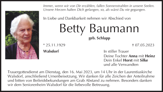 Anzeige von Betty Baumann von MGO