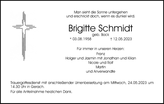 Anzeige von Brigitte Schmidt von MGO