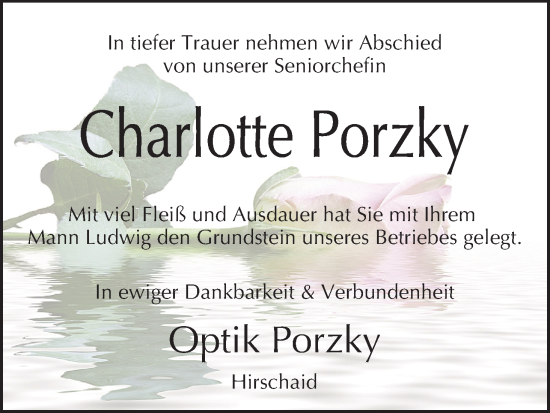 Anzeige von Charlotte Porzky von MGO