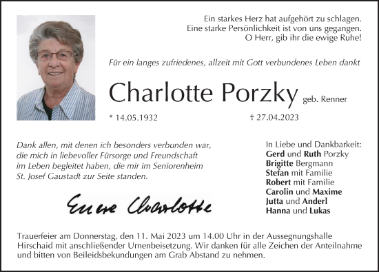 Anzeige von Charlotte Porzky von MGO