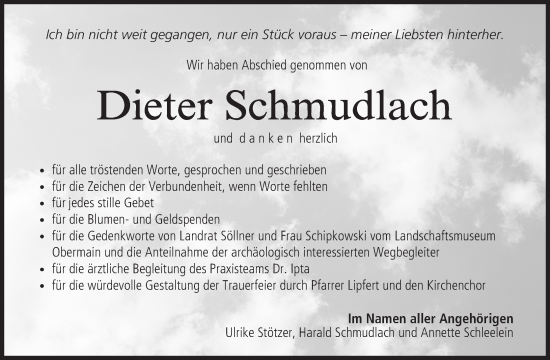 Anzeige von Dieter Schmudlach von MGO