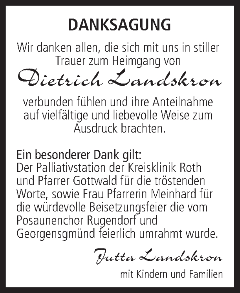  Traueranzeige für Dietrich Landskron vom 20.05.2023 aus MGO