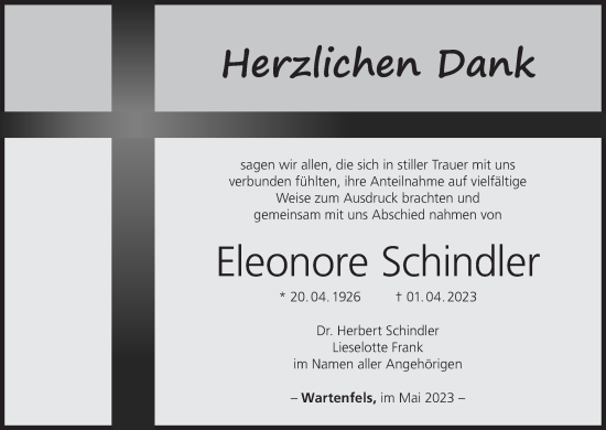 Anzeige von Eleonore Schindler von MGO