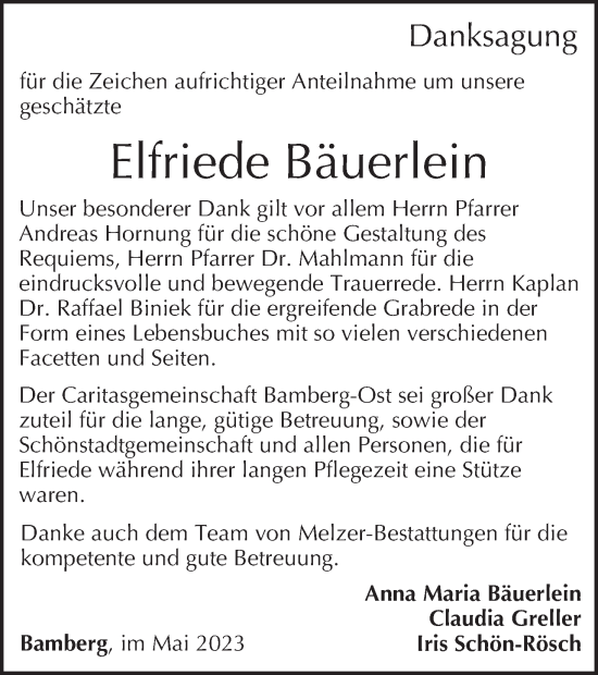 Anzeige von Elfriede Bäuerlein von MGO