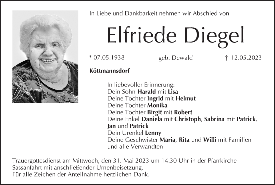 Anzeige von Elfriede Diegel von MGO