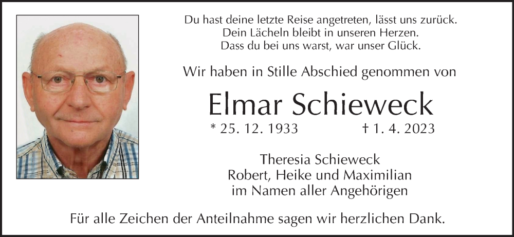  Traueranzeige für Elmar Schieweck vom 06.05.2023 aus MGO